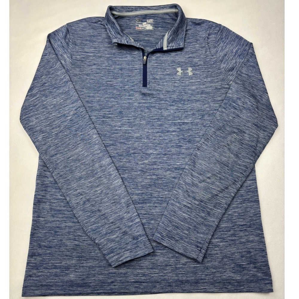 Under Armour Pullover Mens Small Blue Heathered Quarter Zip HeatGear Long Sleeve